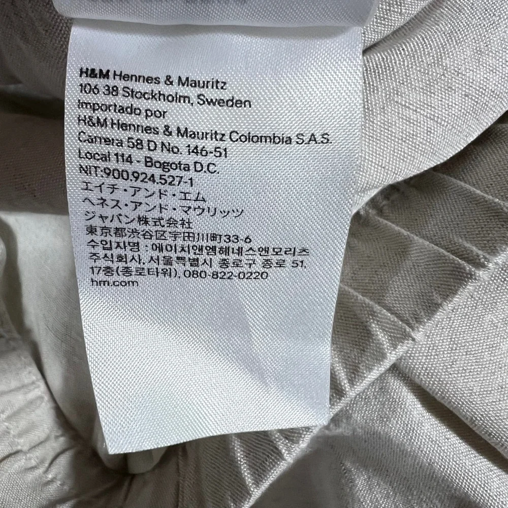 H&M Linen Blend Pants Womens Medium Beige Relaxed Drawstring Wide Leg